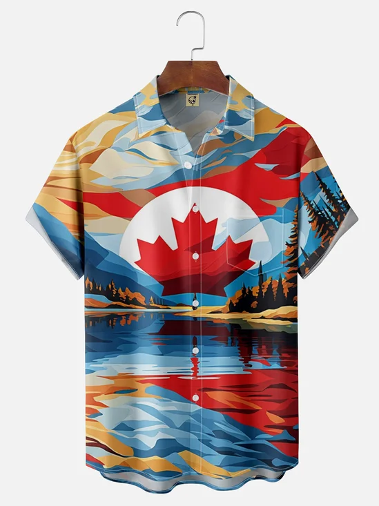 Moisture-wicking Canadian Art Painting Chest Pocket Hawaiian Shirt