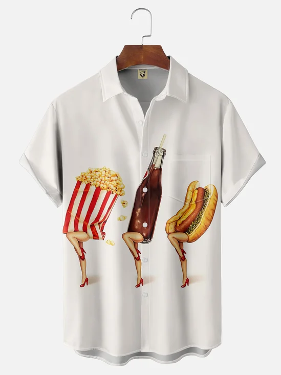 Moisture-wicking Hot Dog Gourmet Chest Pocket Hawaiian Shirt