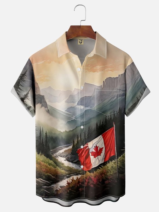 Moisture-wicking Canadian Landscape Chest Pocket Hawaiian Shirt