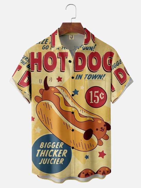 Moisture-wicking Breathable BBQ Hot Dog Chest Pocket Hawaiian Shirt