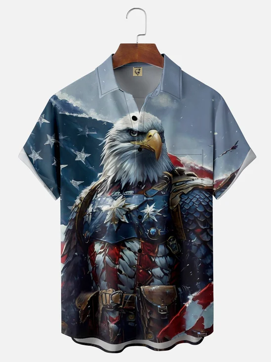 Moisture-wicking Bald Eagle Warrior Chest Pocket Hawaiian Shirt