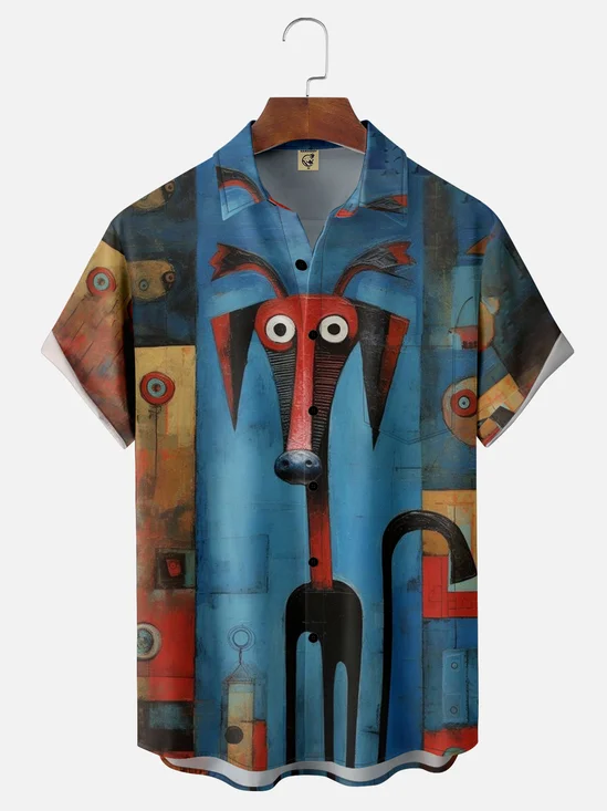 Moisture-wicking Abstract Art Dog Chest Pocket Hawaiian Shirt