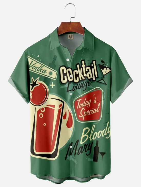 Tall Size Moisture-wicking Cocktail Chest Pocket Bowling Shirt