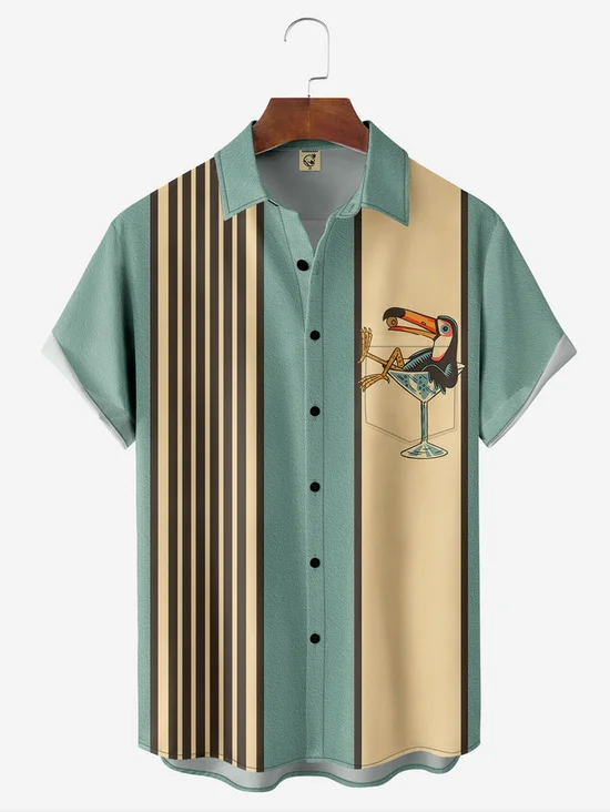 Tall Size Moisture-wicking Parrot Chest Pocket Bowling Shirt