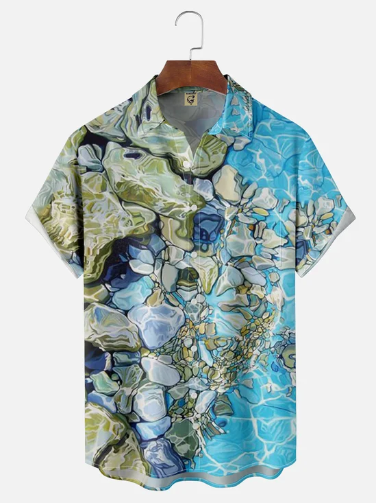 Moisture-wicking Water Ripple Painting Chest Pocket Hawaiian Shirt