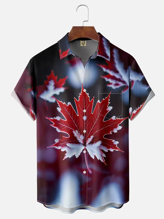 Moisture-wicking Canadian Maple Leaf Chest Pocket Hawaiian Shirt