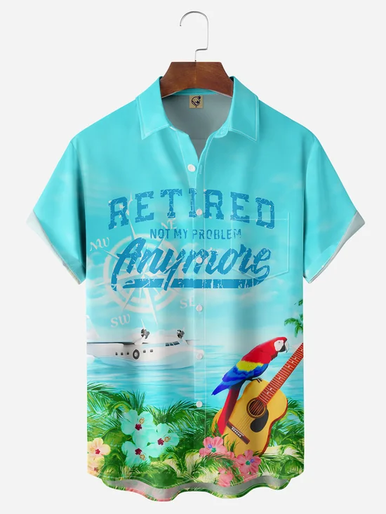 Tall Size Moisture-wicking Retired Parrot Chest Pocket Hawaiian Shirt