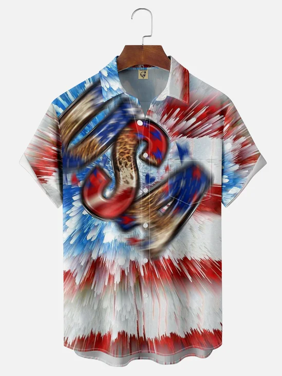 Moisture-wicking American Flag Art Effect Chest Pocket Hawaiian Shirt