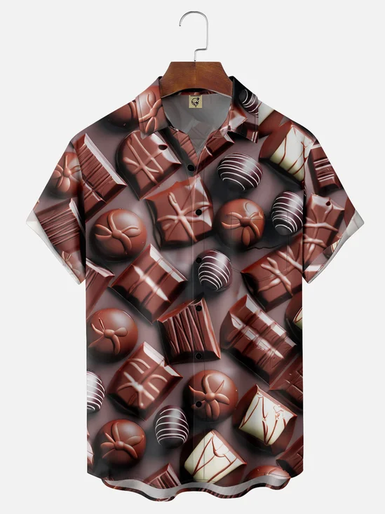 Moisture-wicking Chocolate Day Food Chest Pocket Hawaiian Shirt
