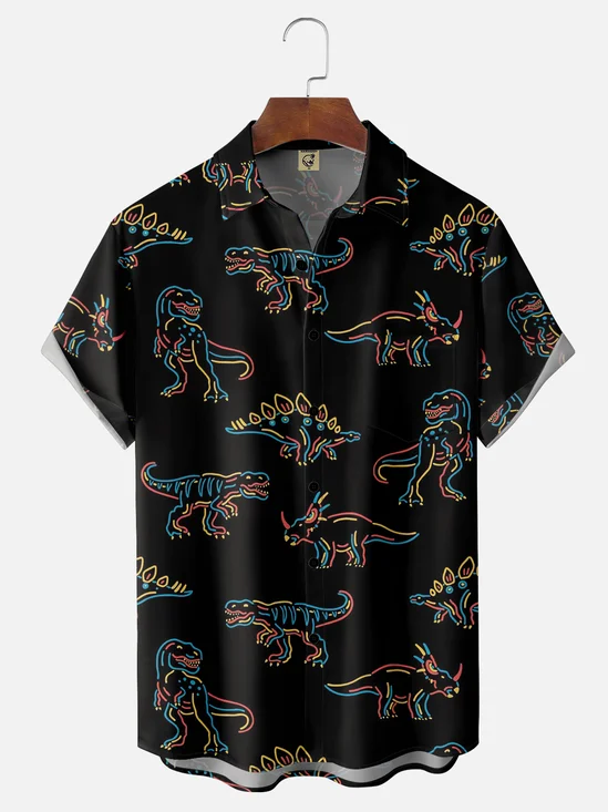 Moisture-wicking Dinosaur Chest Pocket Hawaiian Shirt