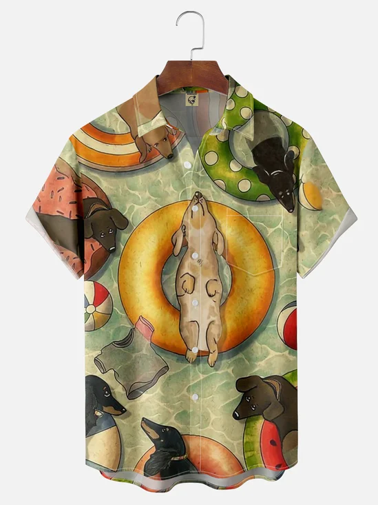 Moisture-wicking Backstroke Dog Chest Pocket Hawaiian Shirt
