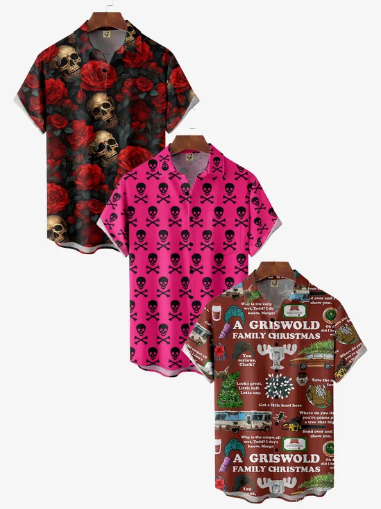 3-Pack Moisture-wicking Christmas Halloween Day of the Dead Hawaiian Shirt