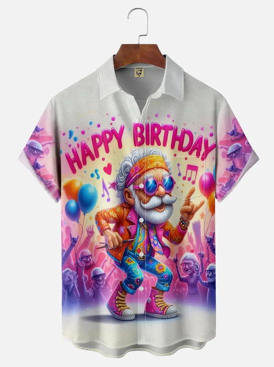 Moisture-wicking Happy Birthday Chest Pocket Hawaiian Shirt