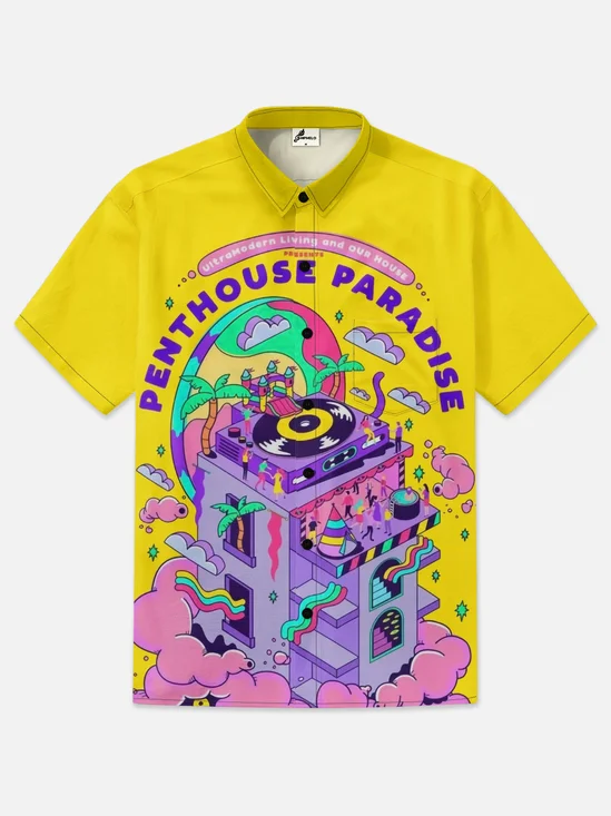 Moisture-wicking Music Player Chest Pocket Hawaiian Shirt