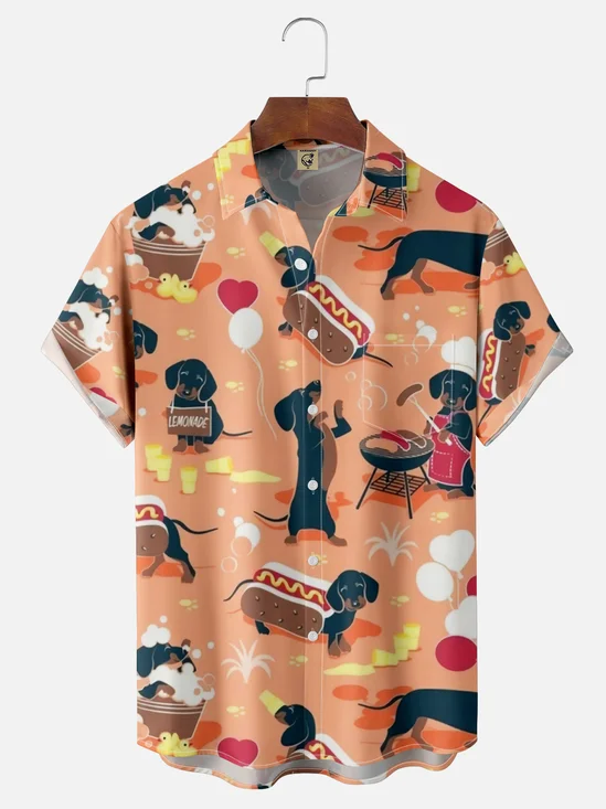 Moisture-wicking Breathable Hot Dog Chest Pocket Hawaiian Shirt