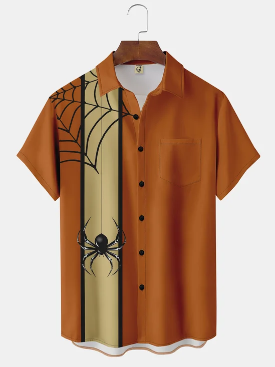 Moisture-wicking Halloween Spider Chest Pocket Bowling Shirt