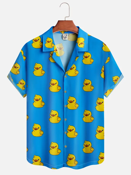Moisture-wicking Yellow Duck Print Aloha Shirt