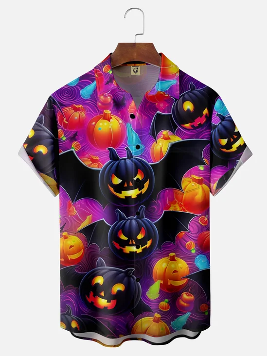 Moisture-wicking Breathable Halloween Chest Pocket Hawaiian Shirt