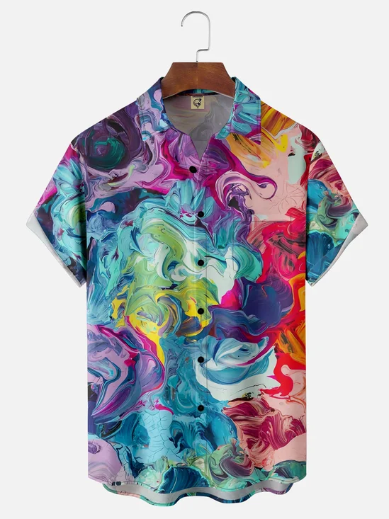 Breathable Art Oil Painting Chest Pocket Casual Shirt