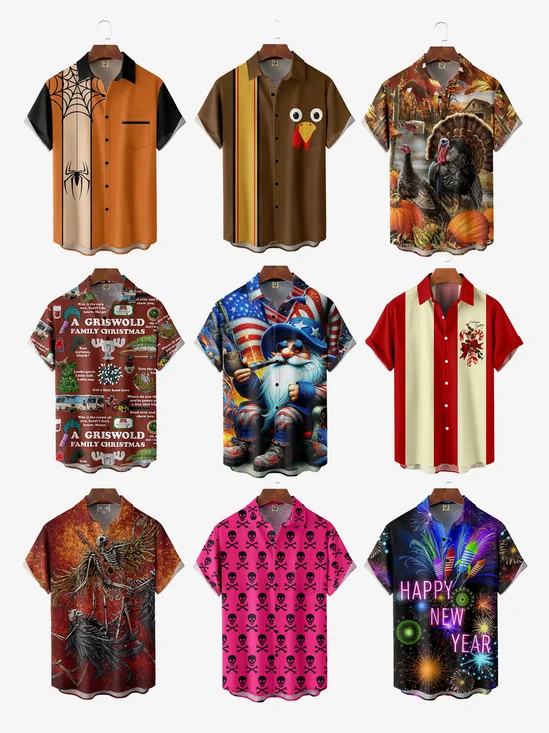 9-Pack Christmas Halloween Thanksgiving Day of the Dead New Year Hawaiian Shirt