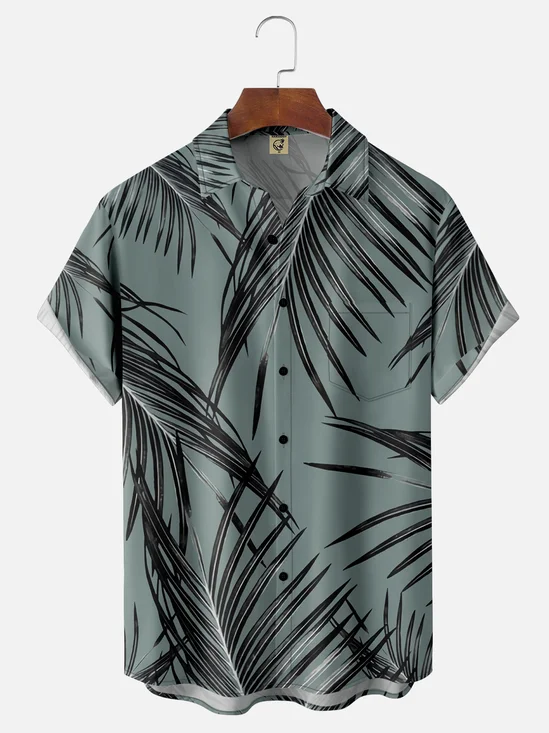 Moisture-wicking Palm Tree Chest Pocket Hawaiian Shirt