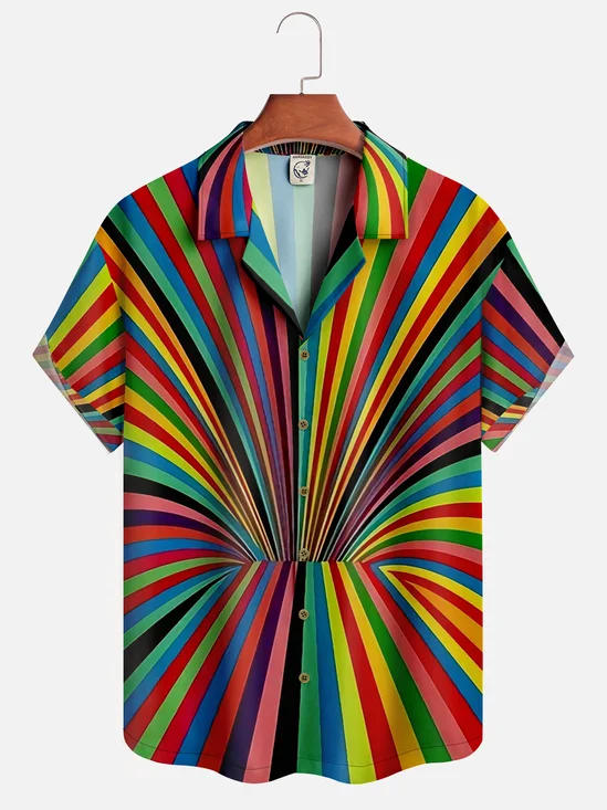 Moisture-wicking Rainbow Striped Aloha Shirt