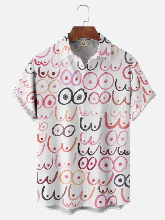 Moisture-wicking Abstract Line Art Chest Pocket Hawaiian Shirt