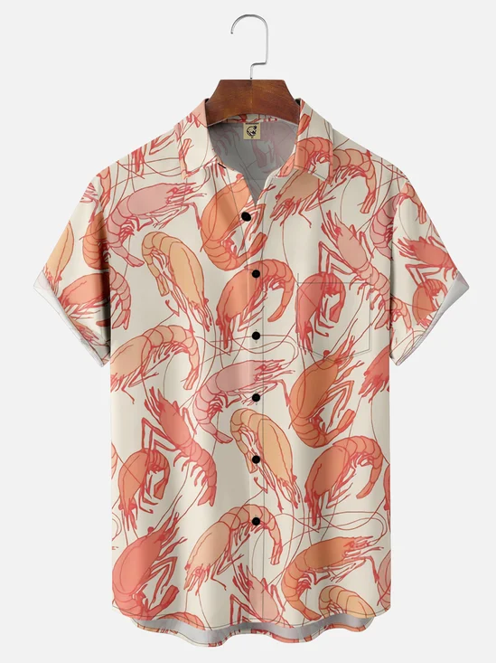 Moisture-wicking Shrimp Chest Pocket Hawaiian Shirt