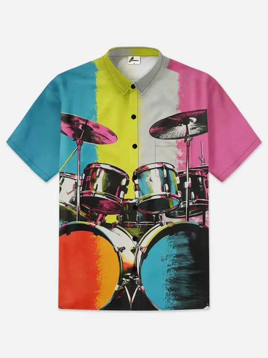 Moisture-wicking Drum Set Art Illustration Hawaiian Shirt