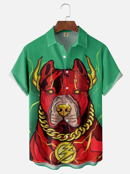 Moisture-wicking Lightning Dog Chest Pocket Hawaiian Shirt