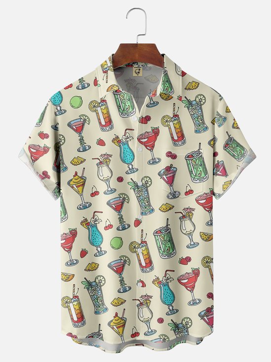 Moisture-wicking Cocktail Illustration Chest Pocket Hawaiian Shirt