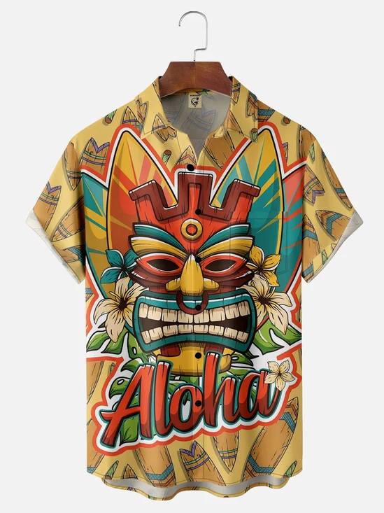 Moisture-wicking Art Tiki Chest Pocket Hawaiian Shirt
