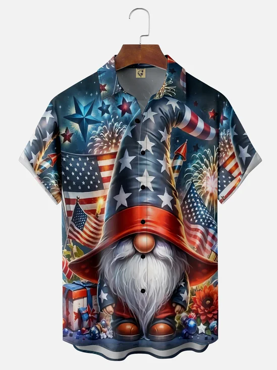 Moisture-wicking American Flag Dwarf Chest Pocket Hawaiian Shirt