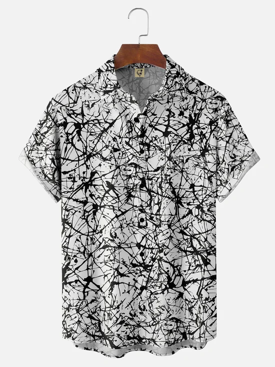 Moisture-wicking Abstract Art Chest Pocket Hawaiian Shirt