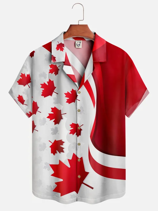 Moisture Wicking Abstract Canada Day Maple Leaf Short Sleeve Aloha Shirt