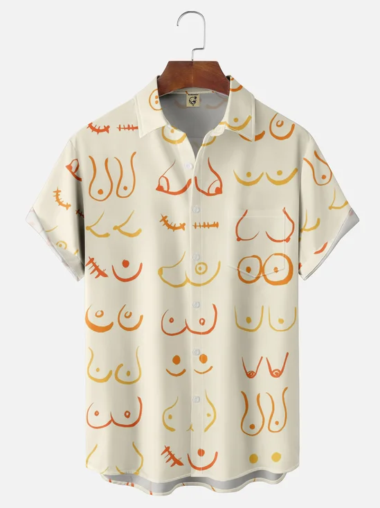Moisture-wicking Abstract Line Art Chest Pocket Hawaiian Shirt