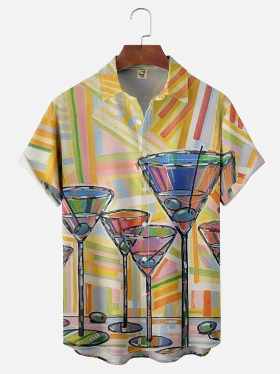 Moisture-wicking Art Cocktail Chest Pocket Hawaiian Shirt