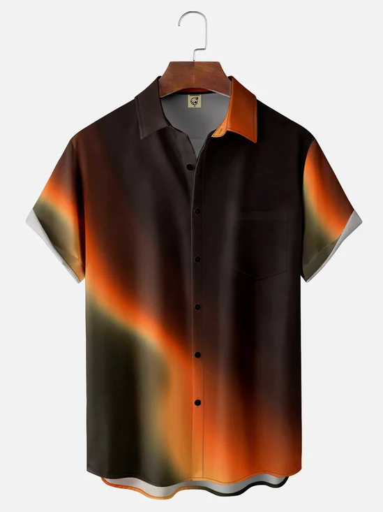 Moisture-wicking Abstract Art Light and Shadow Chest Pocket Hawaiian Shirt
