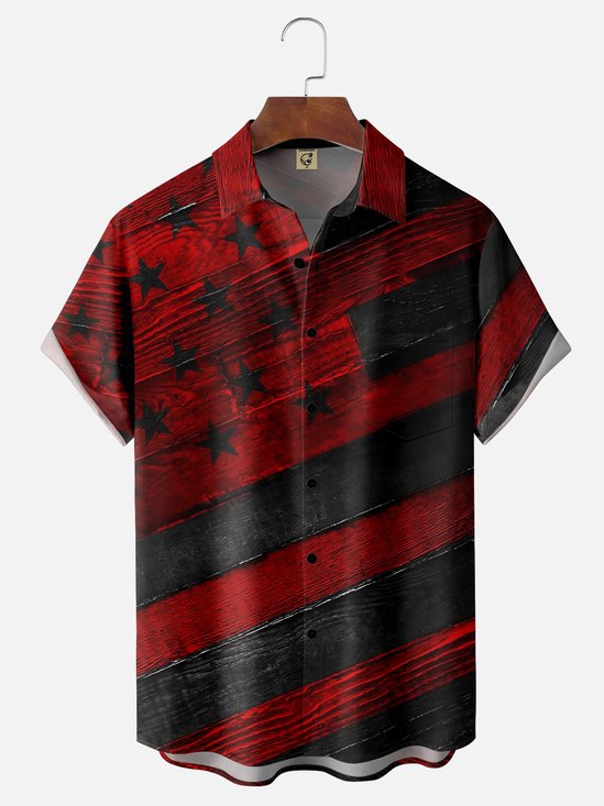 Moisture-wicking Abstract Gradient American Flag Chest Pocket Hawaiian Shirt