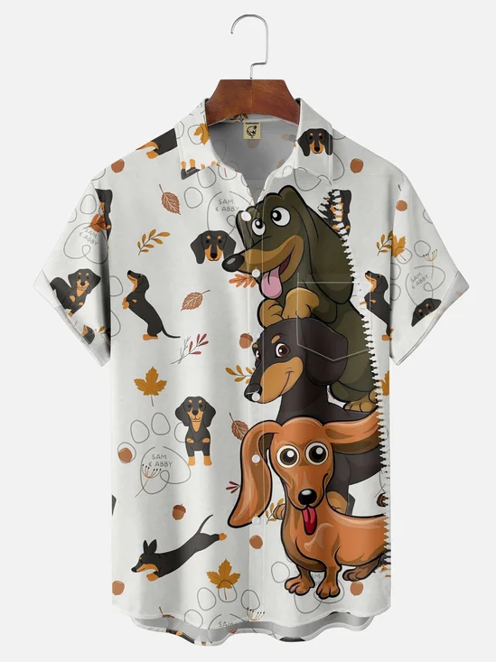 Moisture-wicking Funny Dog Painting Chest Pocket Hawaiian Shirt