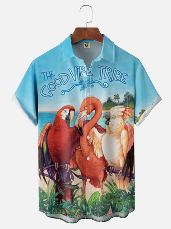 Moisture Wicking Parrot Flamingo Hawaiian Shirt