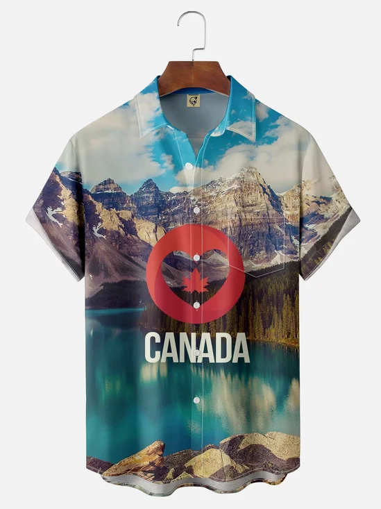 Moisture-wicking Canadian Flag Scenery Chest Pocket Hawaiian Shirt