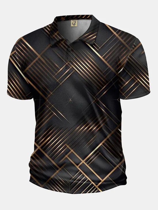 Moisture Wicking Golf Polo 3D Gradient Black Gold Abstract Geometric