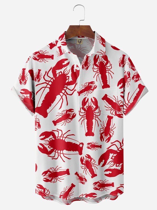 Tall Size Moisture-wicking Breathable Lobster Chest Pocket Hawaiian Shirt