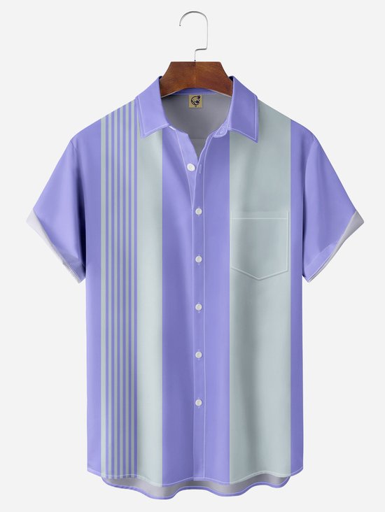 Tall Size Moisture-wicking Color-block Chest Pocket Bowling Shirt