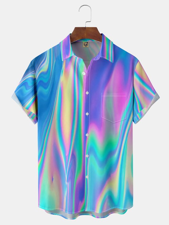 Tall Size Moisture-wicking Gradient Color Chest Pocket Hawaiian Shirt