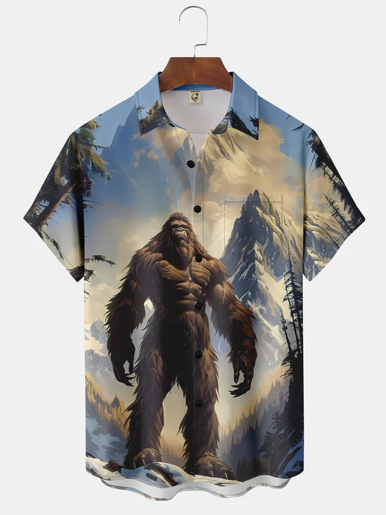 Breathable Bigfoot Chest Pocket Hawaiian Shirt