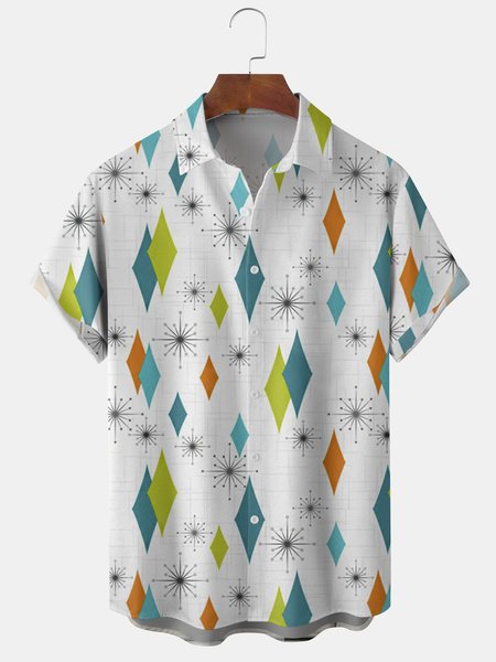 Tall Size Moisture-wicking Artistic Geometric Pattern Chest Pocket Hawaiian Shirt