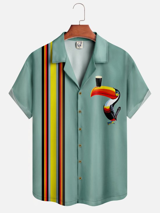 Tall Size Moisture-wicking Toucan Chest Pocket Bowling Shirt