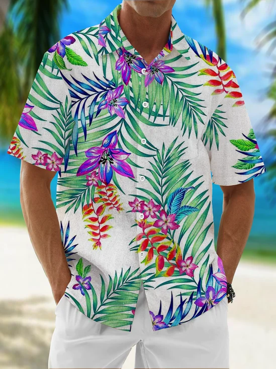 Moisture Wicking Tropical Floral Hawaiian Shirt